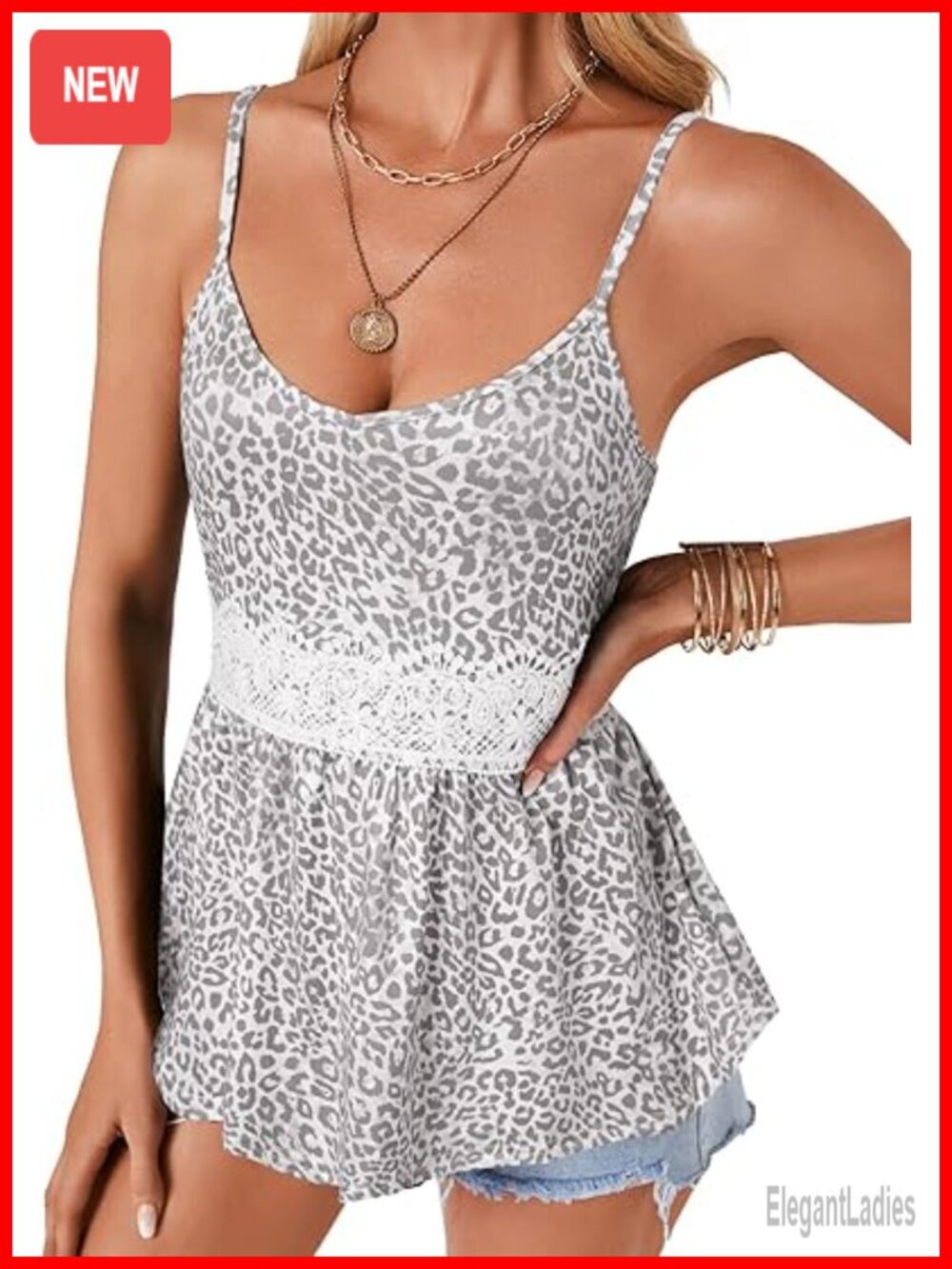 Spaghetti Strap Peplum Lace Ruffle Hem Cami Tank Top